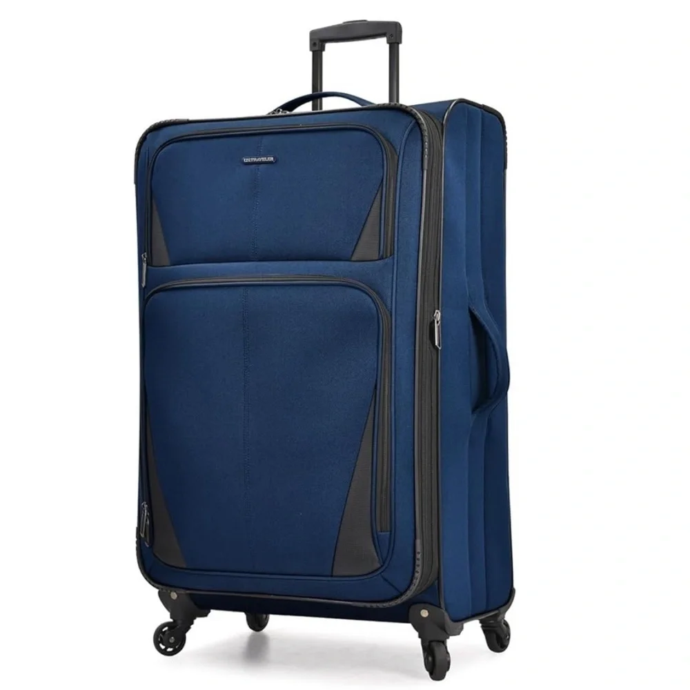 U.S. Traveler Aviron Bay exp. Softside Wheels,Navy, carry on Spinner Luggage